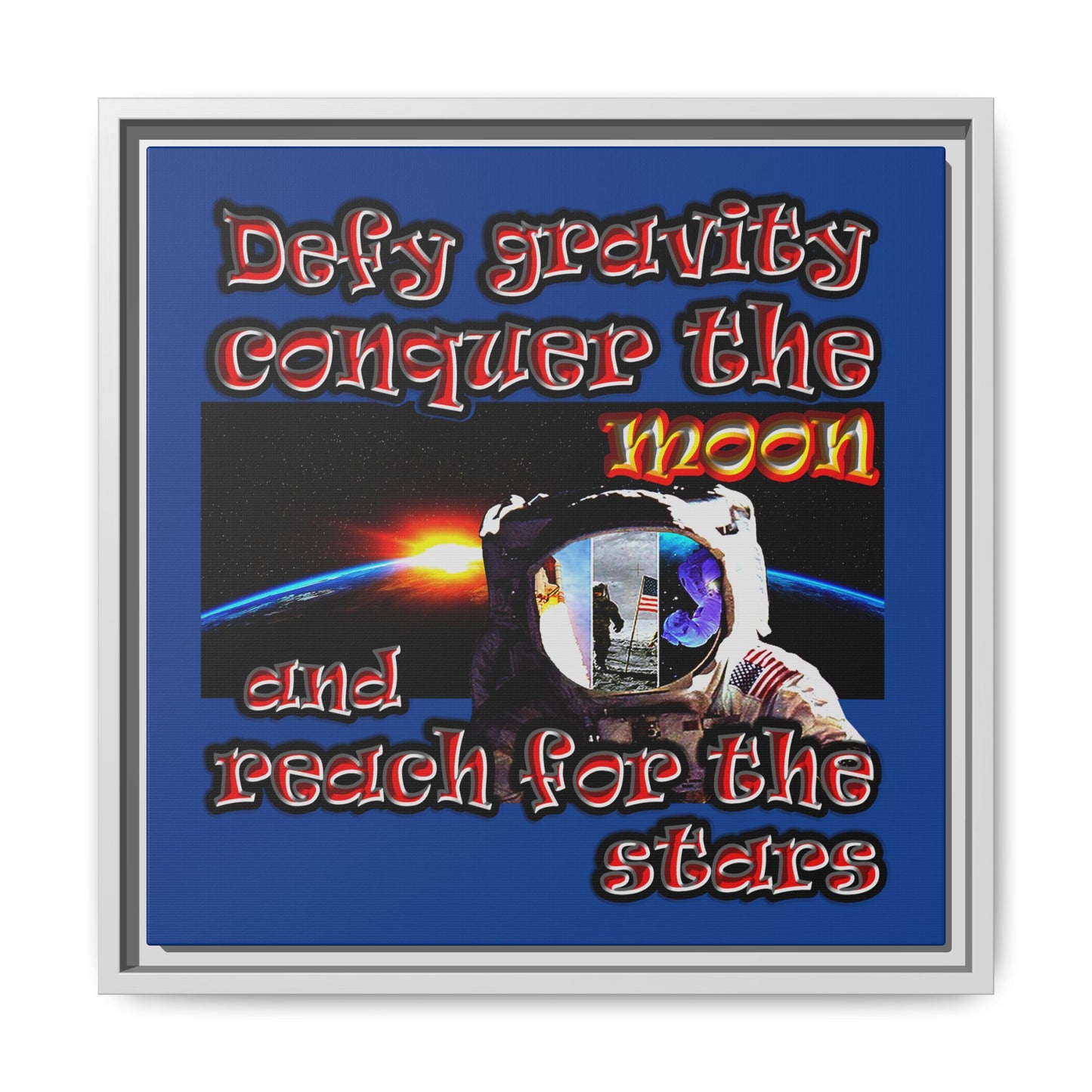 defy conquer reach - framed canvas art (dark blue)