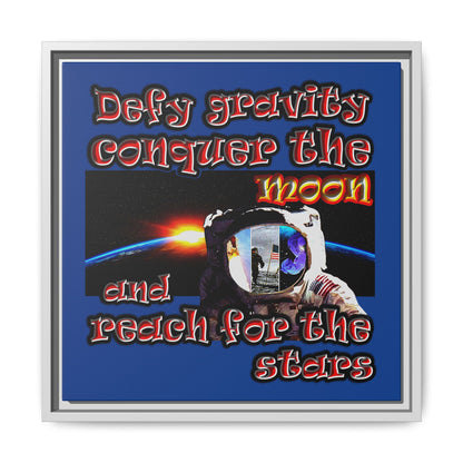 defy conquer reach - framed canvas art (dark blue)