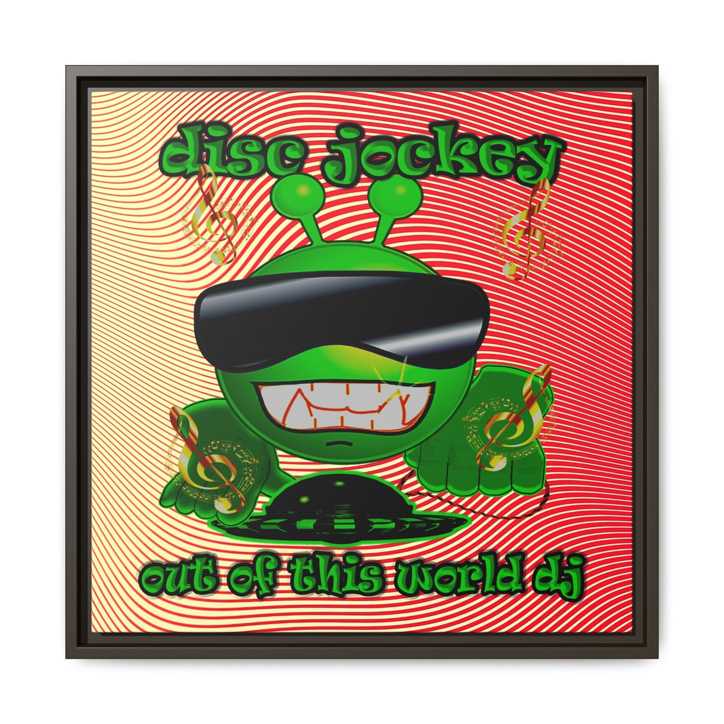 disc jockey - framed canvas art (yellow-orange wave)