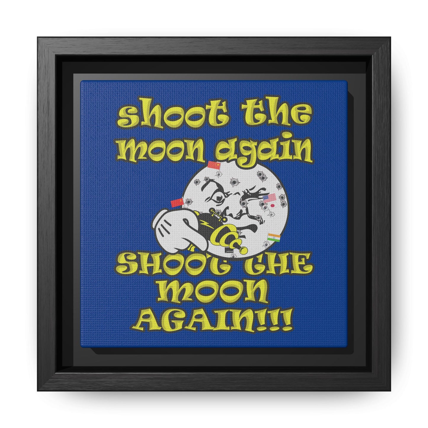 shoot the moon again - framed canvas art (dark blue)