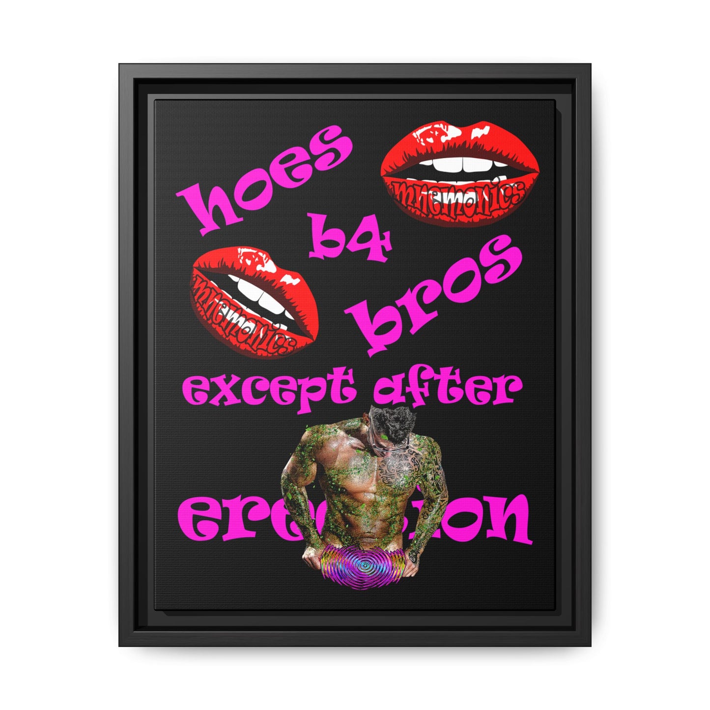 hoes b4 bros - framed canvas art (black)
