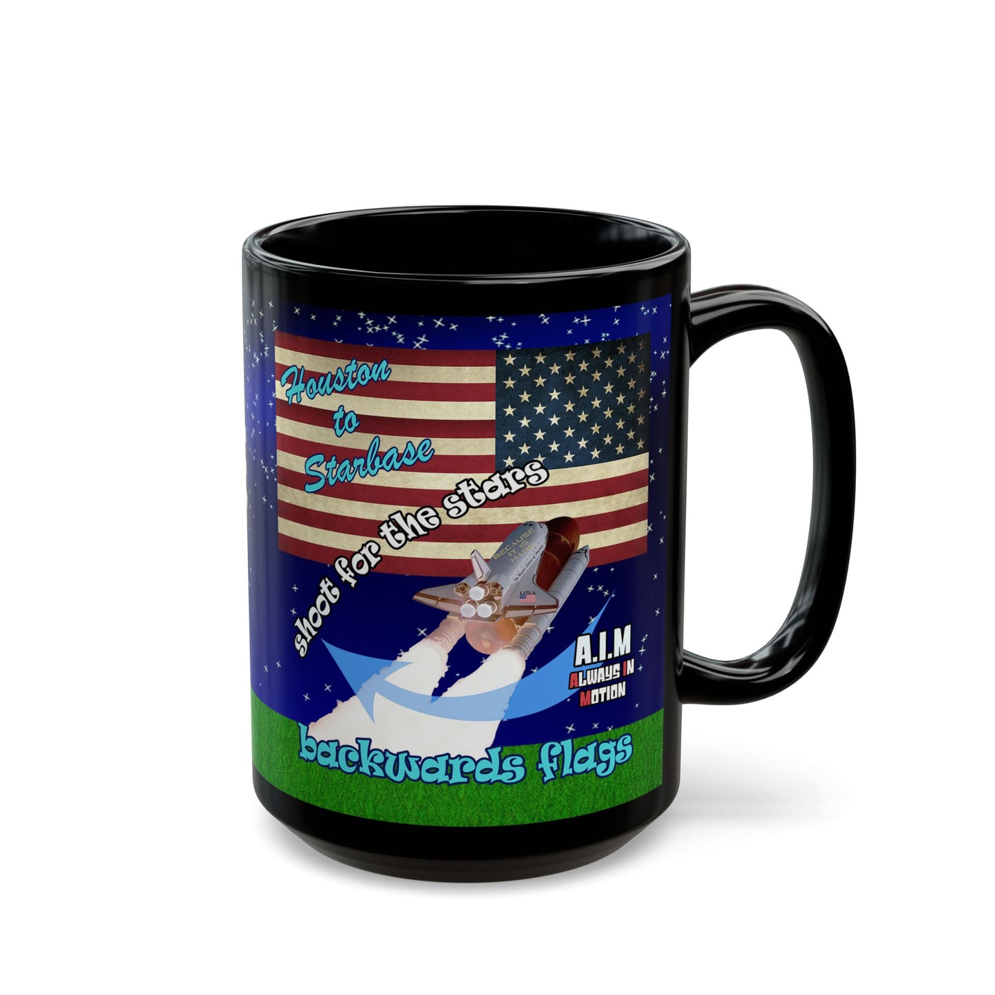 shoot for the stars - Black Mug ('snoops' background)