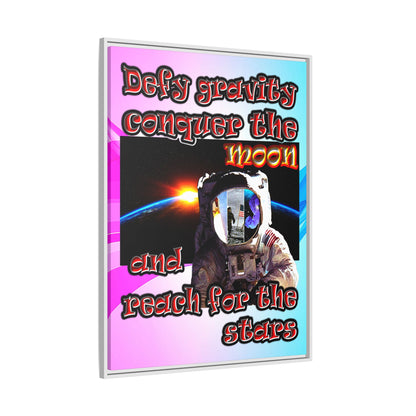 defy conquer reach - framed canvas art (light blue-pink wave)