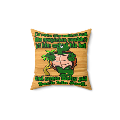 turtle race - Spun Polyester Square Pillow - (butterscotch wood finish)