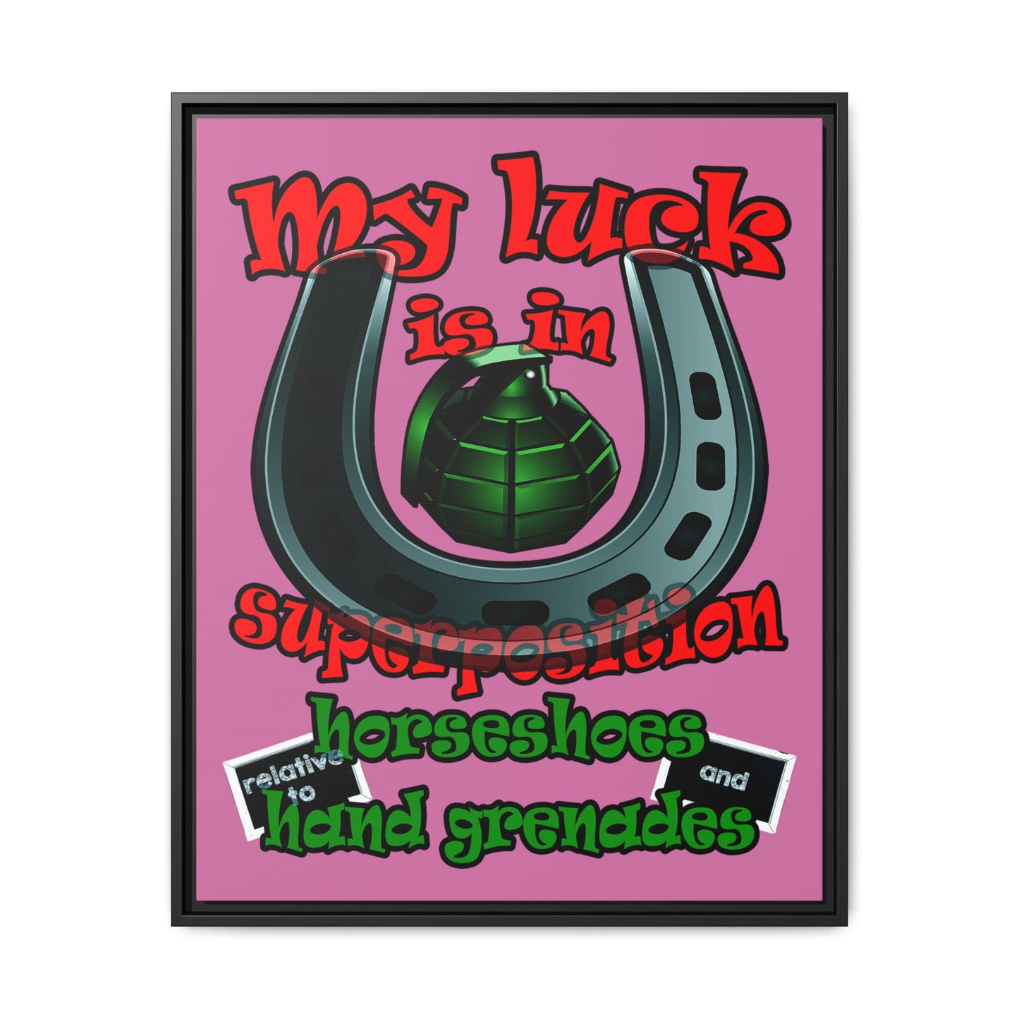 my luck - framed canvas art (light pink)