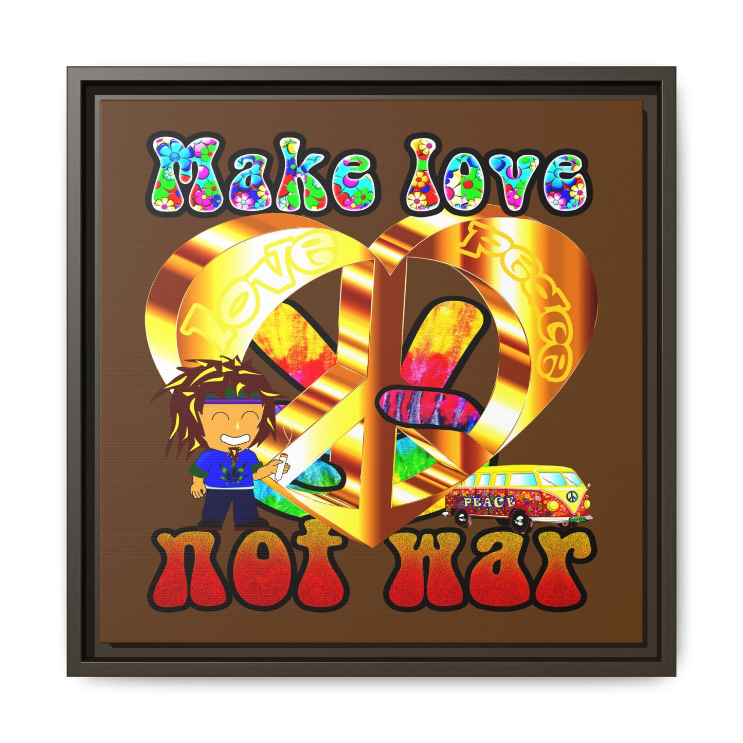 love peace - framed canvas art (brown)