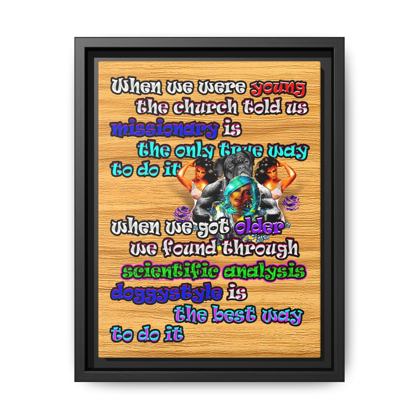 doggystyle - framed canvas art (butterscotch wood finish)