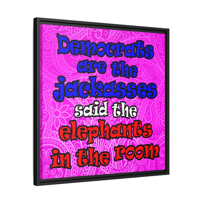 donkeys and elephants - framed canvas art (pink swirl)