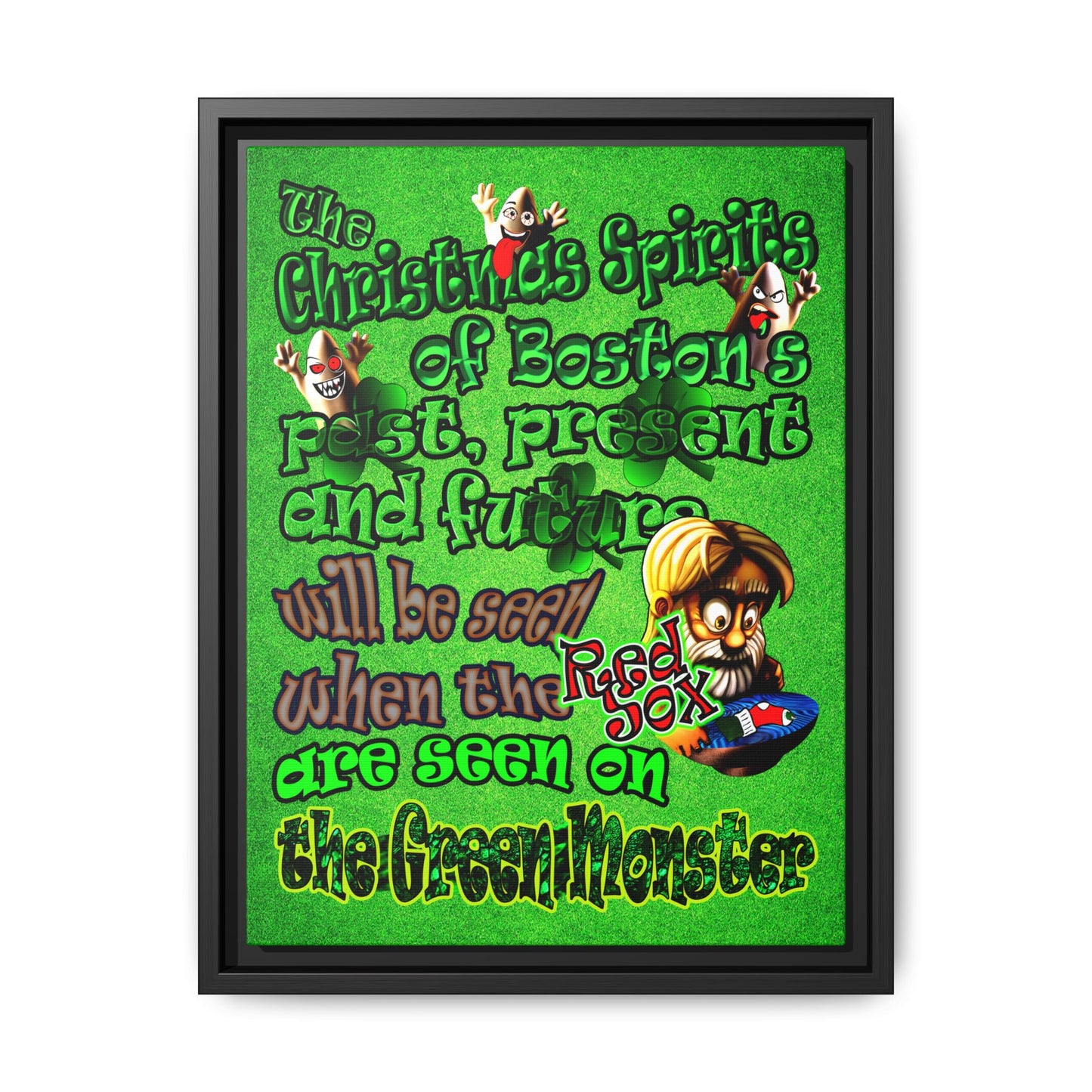 christmas spirits of boston - framed canvas art (green turf)