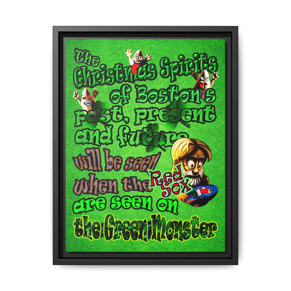christmas spirits of boston - framed canvas art (green turf)