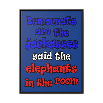 donkeys and elephants - framed canvas art (dark blue)