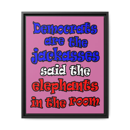 donkeys and elephants - framed canvas art (light pink)
