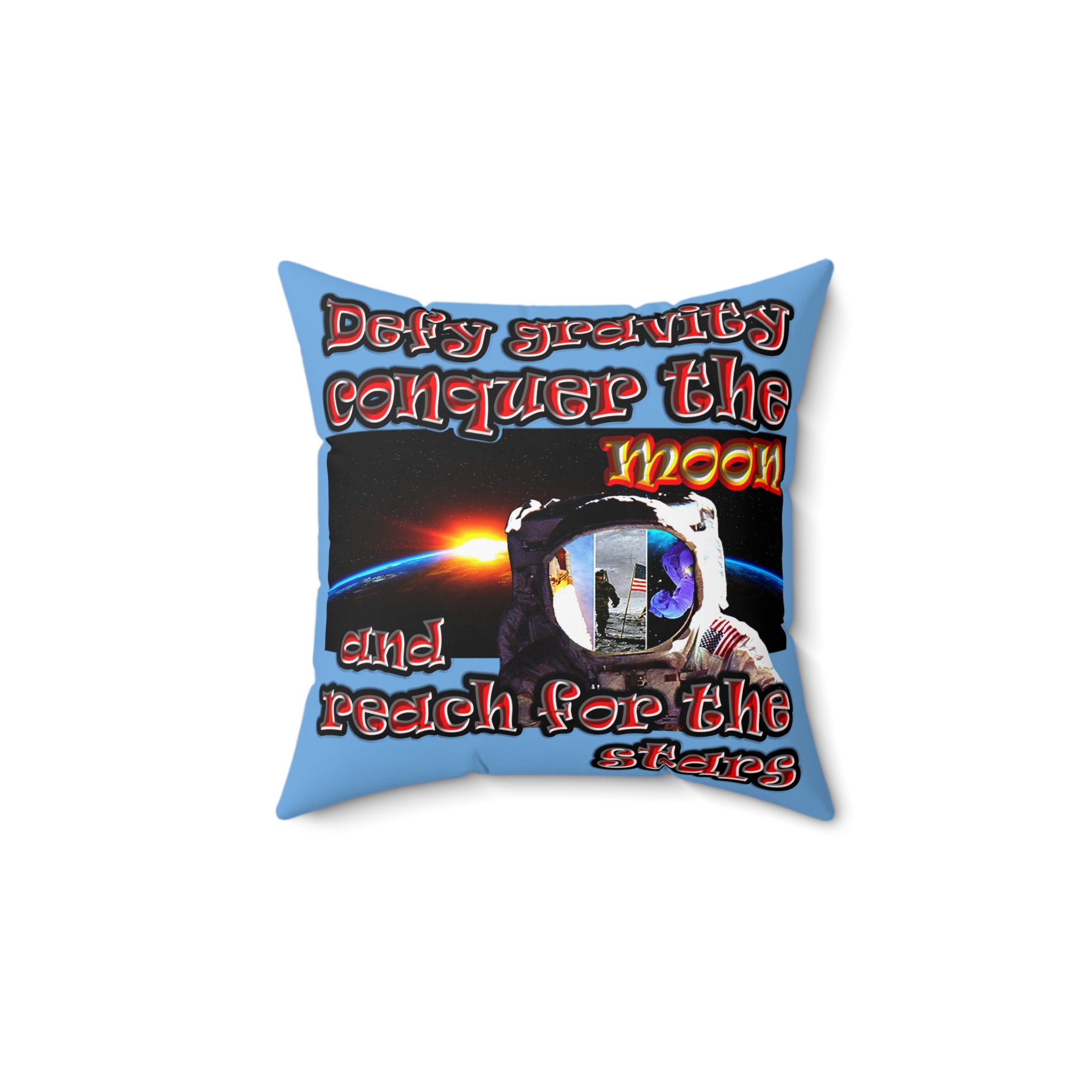 defy conquer reach - Spun Polyester Square Pillow - (light blue)
