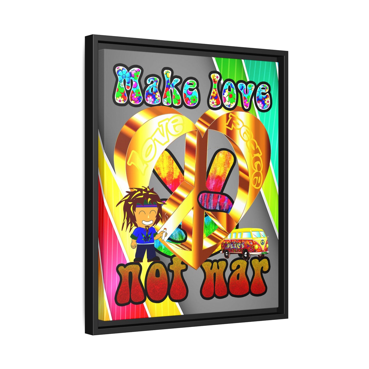 love peace - framed canvas art (rainbow split)