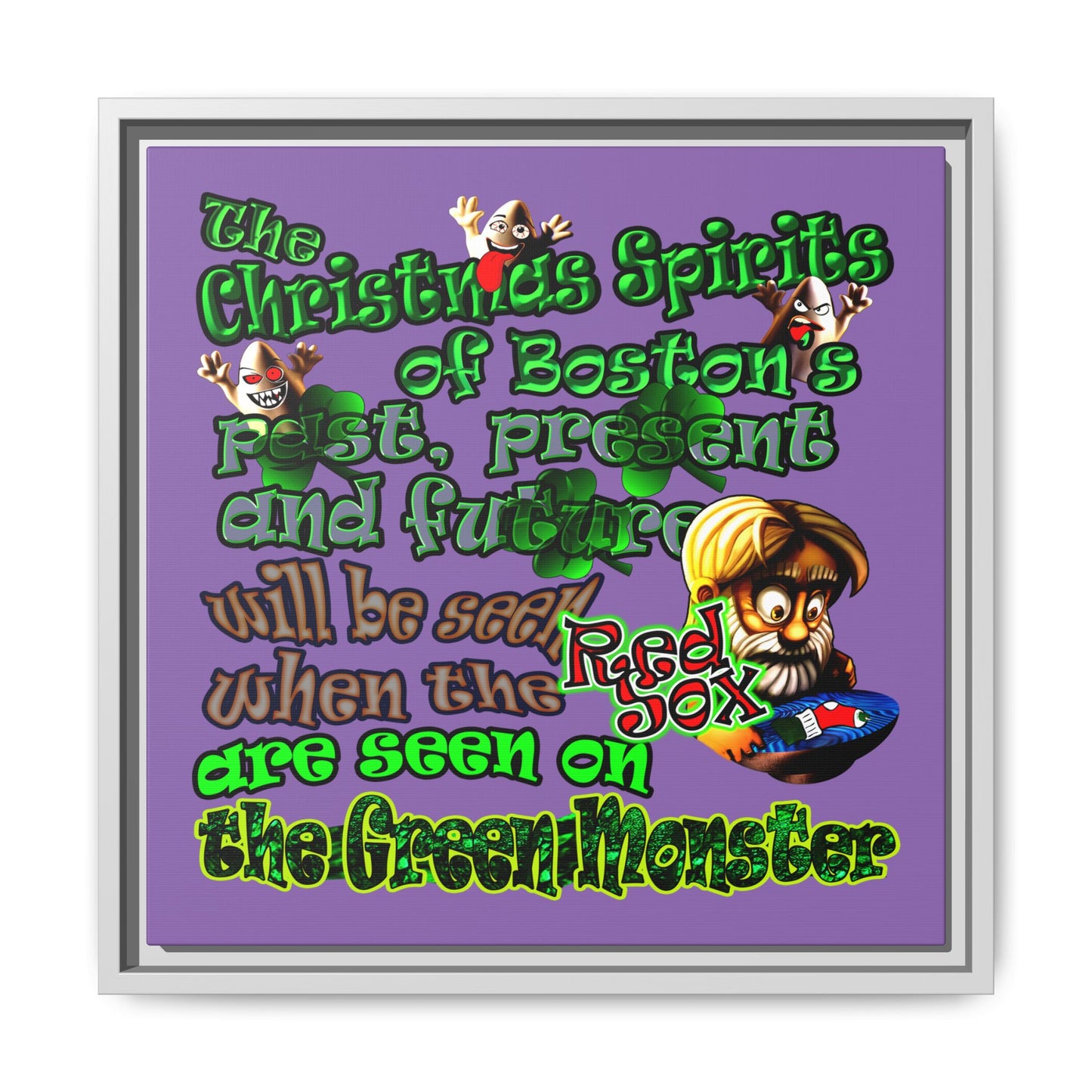 christmas spirits of boston - framed canvas art (light purple)