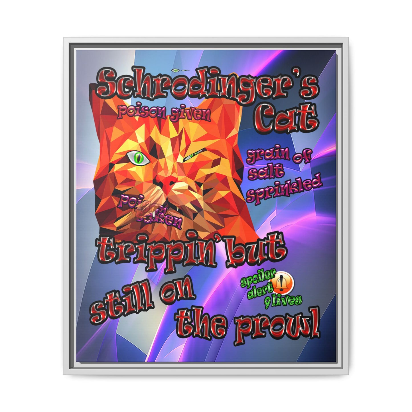 schrodinger's cat - framed canvas art (grey-pink wave)