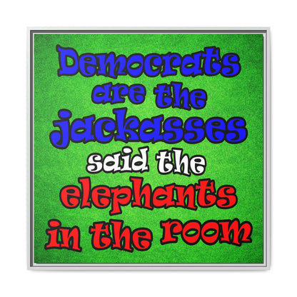 donkeys and elephants - framed canvas art (green turf)
