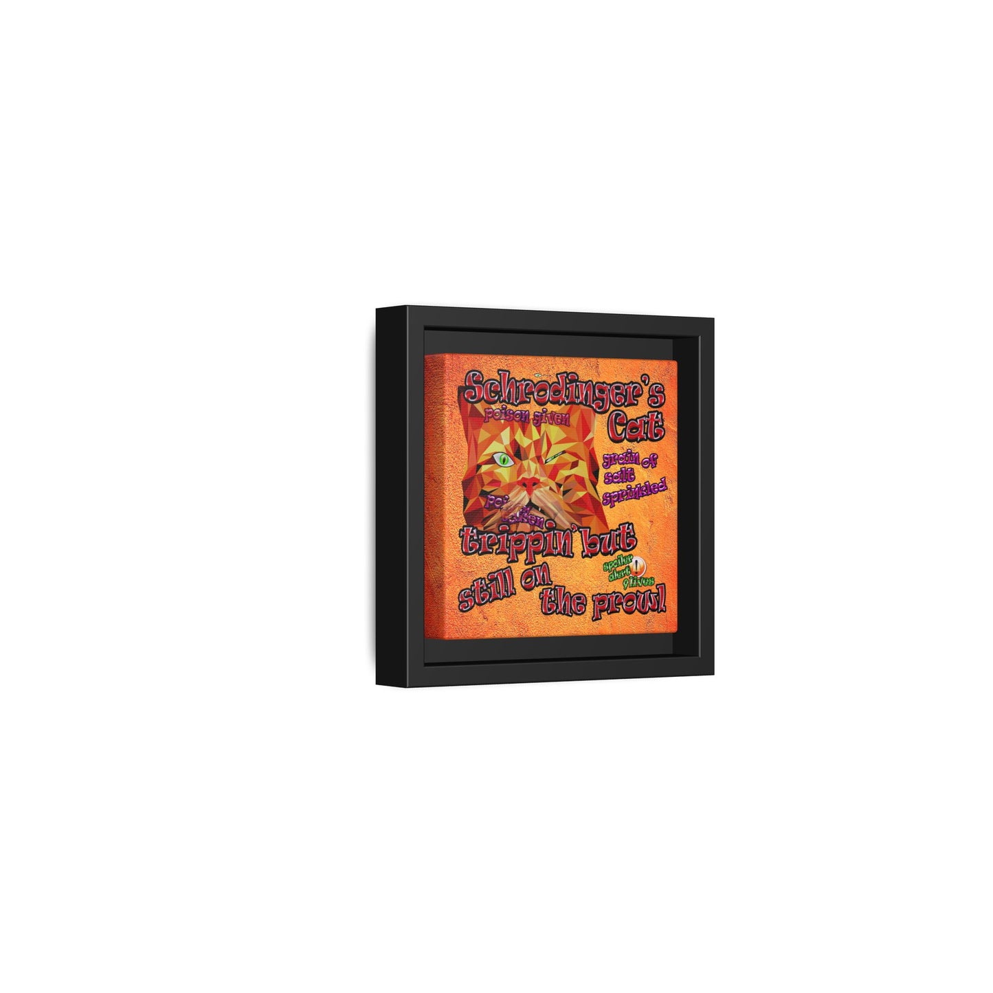 schrodinger's cat - framed canvas art (burnt orange)