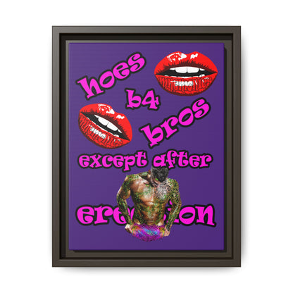hoes b4 bros - framed canvas art (purple)