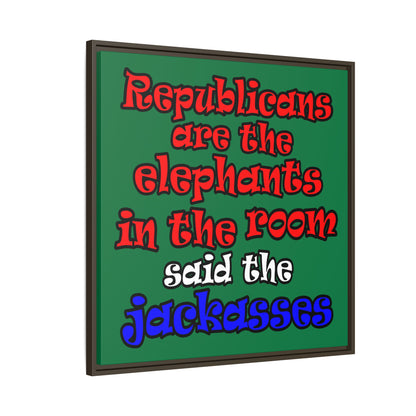 donkeys and elephants - framed canvas art (dark green)