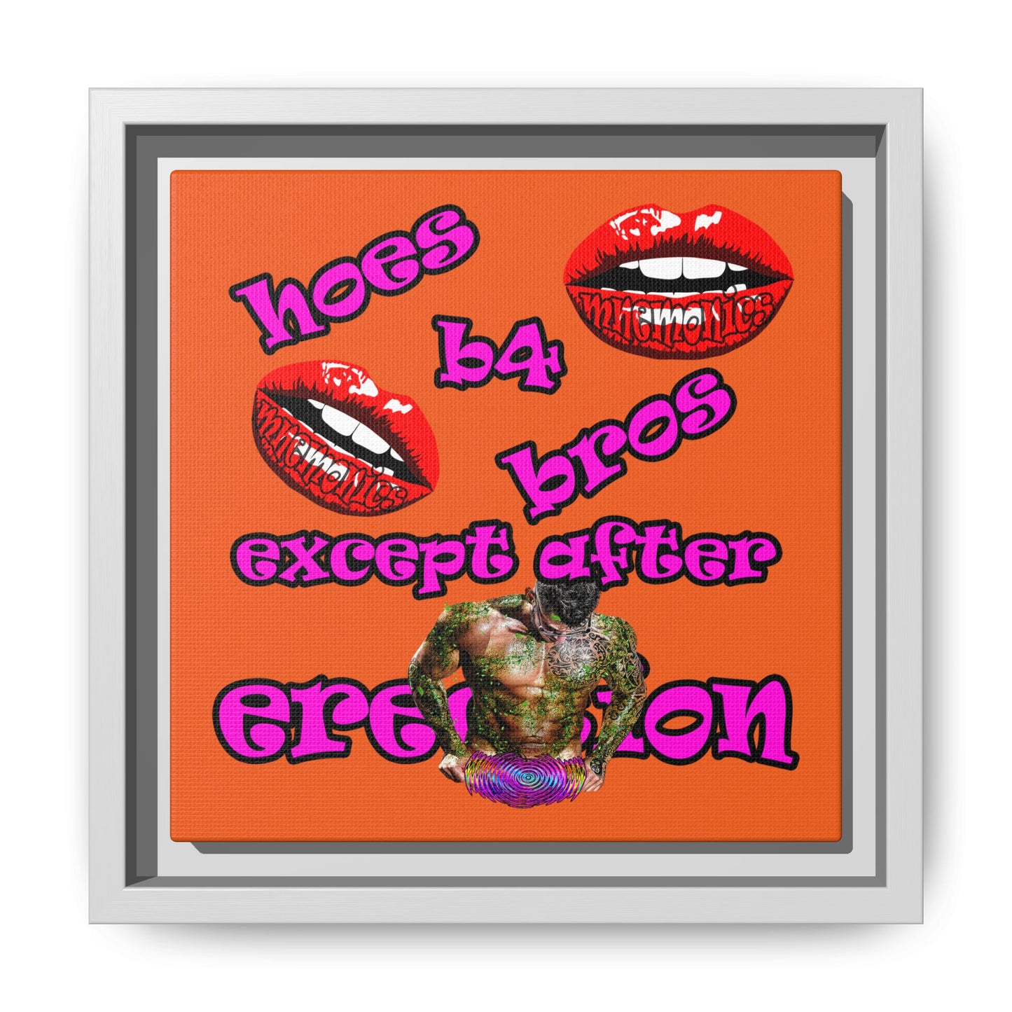 hoes b4 bros - framed canvas art (orange)