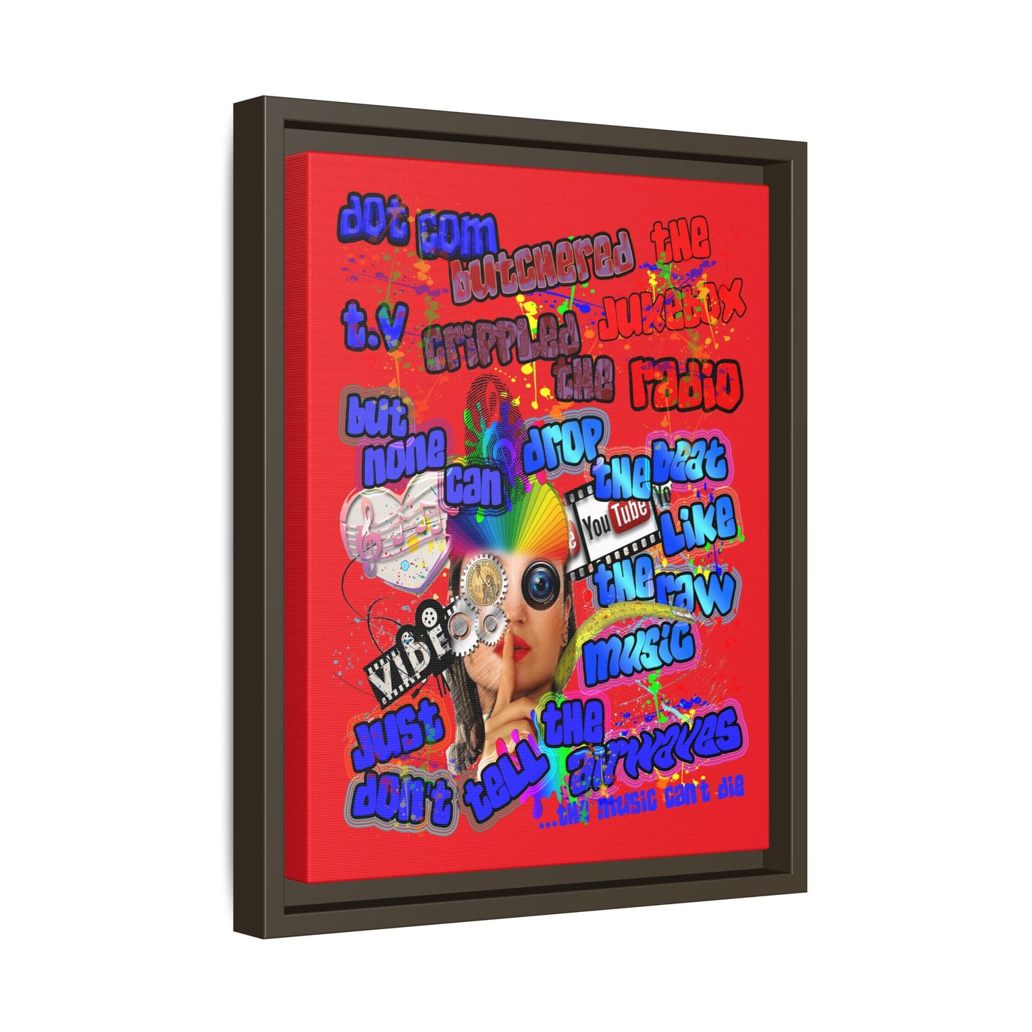 drop the beat - framed canvas art (red)