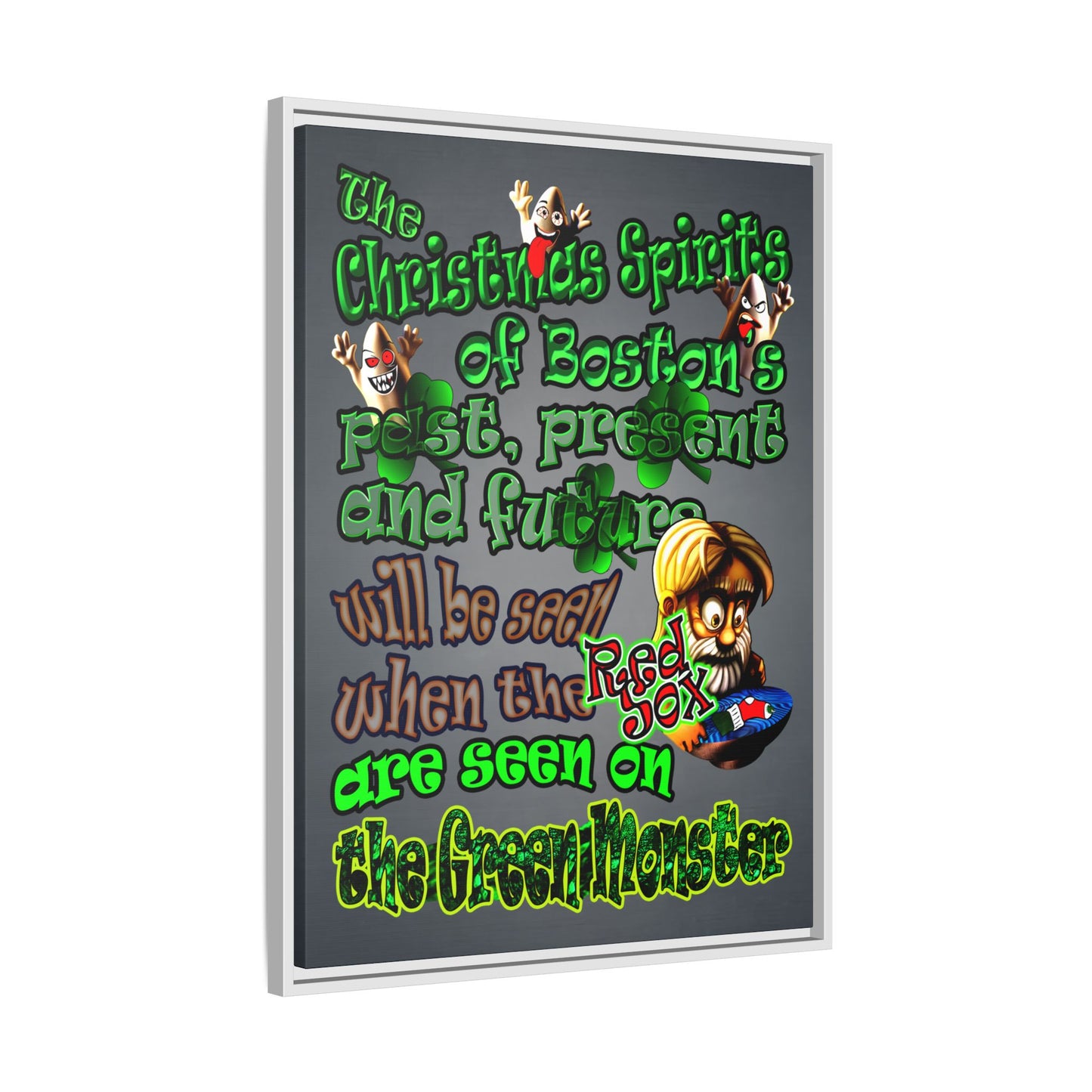 christmas spirits of boston - framed canvas art (grey-light grey)