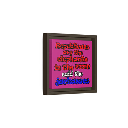 donkeys and elephants - framed canvas art (pink)