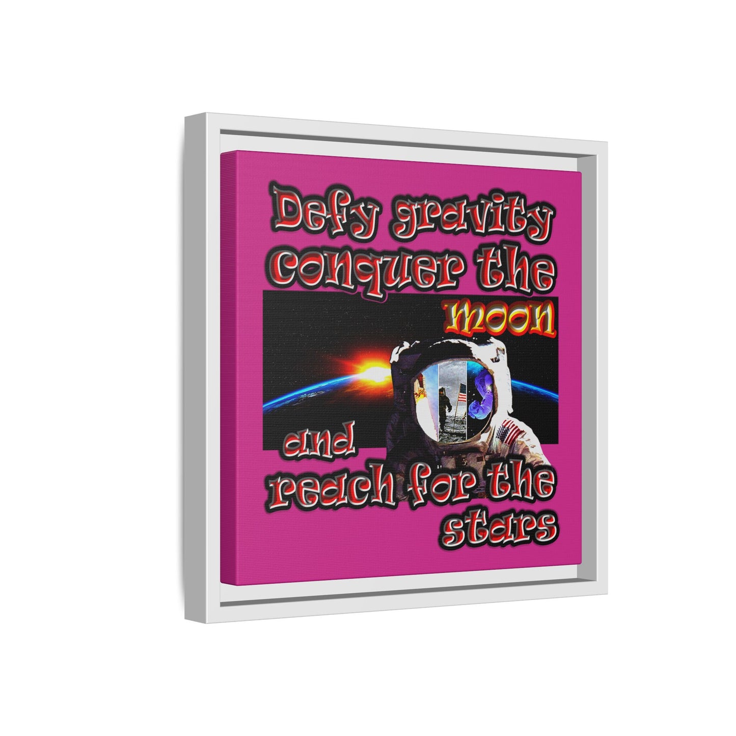defy conquer reach - framed canvas art (pink)