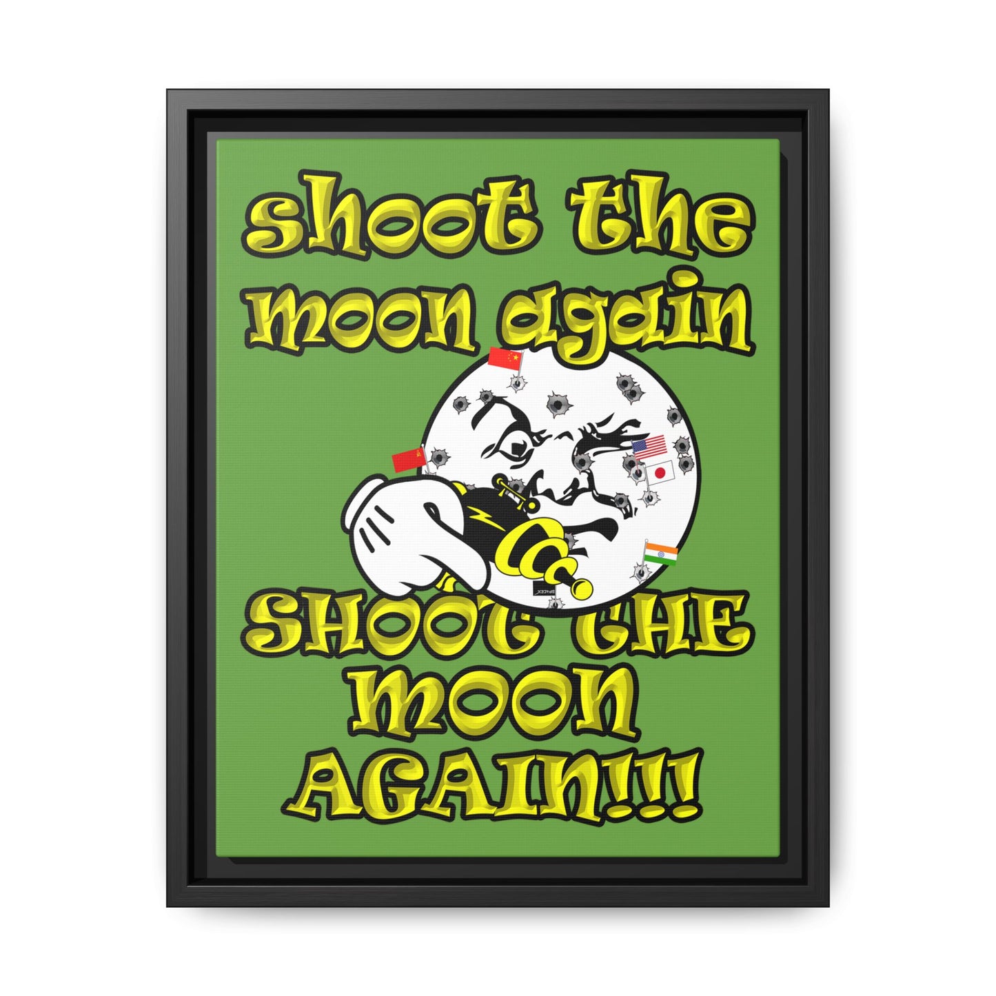 shoot the moon again - framed canvas art (green)