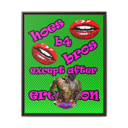 hoes b4 bros - framed canvas art (logo green)