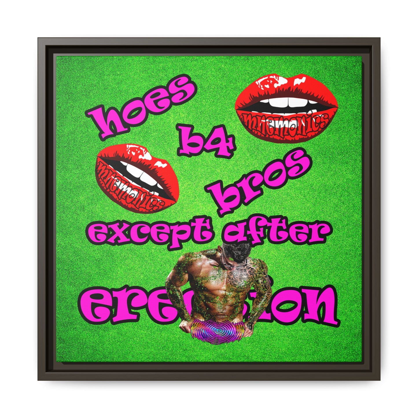 hoes b4 bros - framed canvas art (green turf)