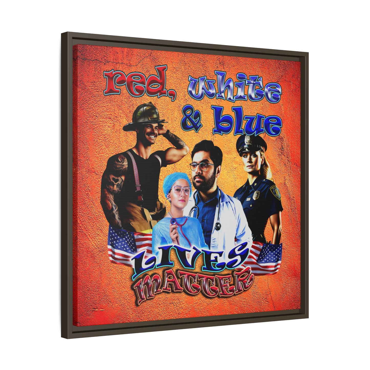 rw&b lives matter - framed canvas art (burnt orange)