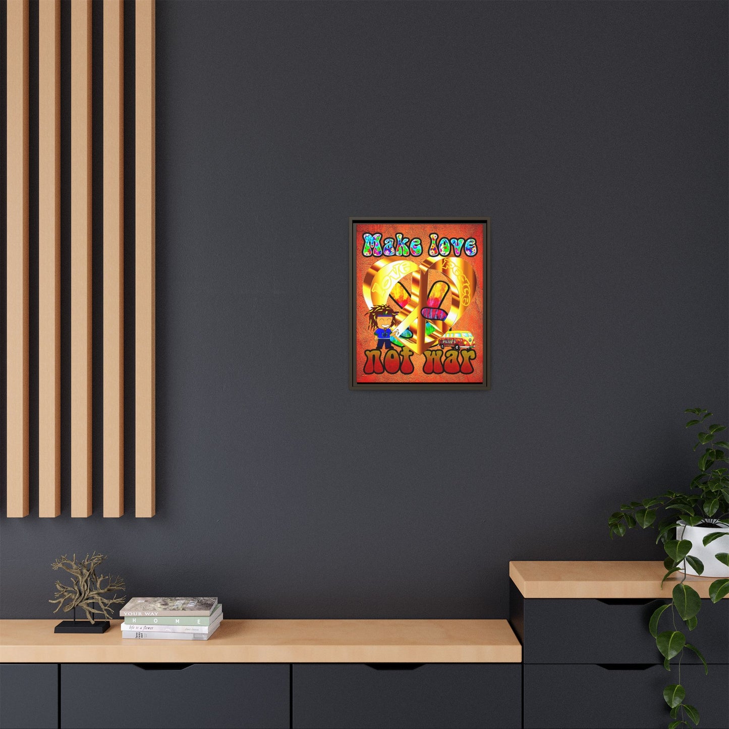 love peace - framed canvas art (burnt orange)
