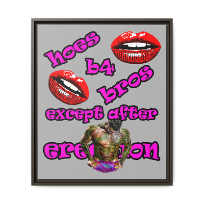 hoes b4 bros - framed canvas art (light grey)