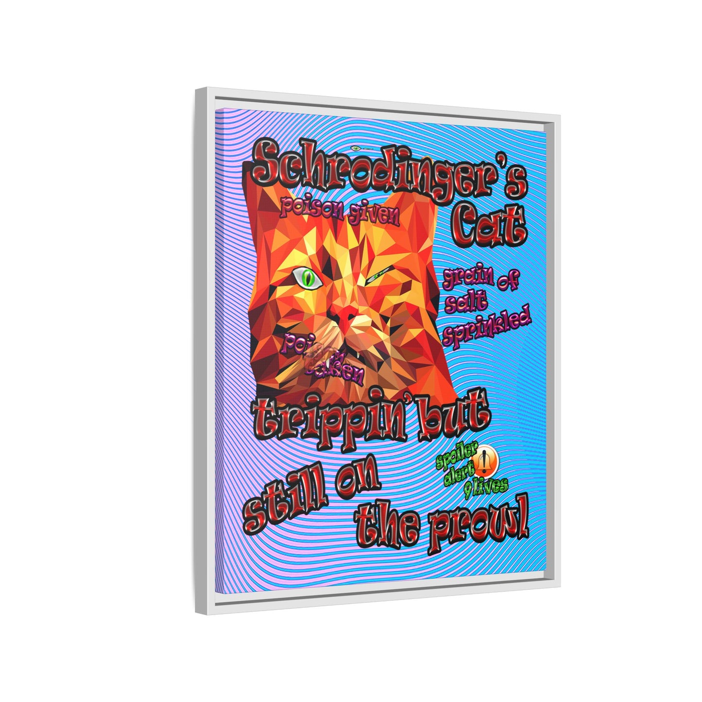 schrodinger's cat - framed canvas art (light blue-purple wave)