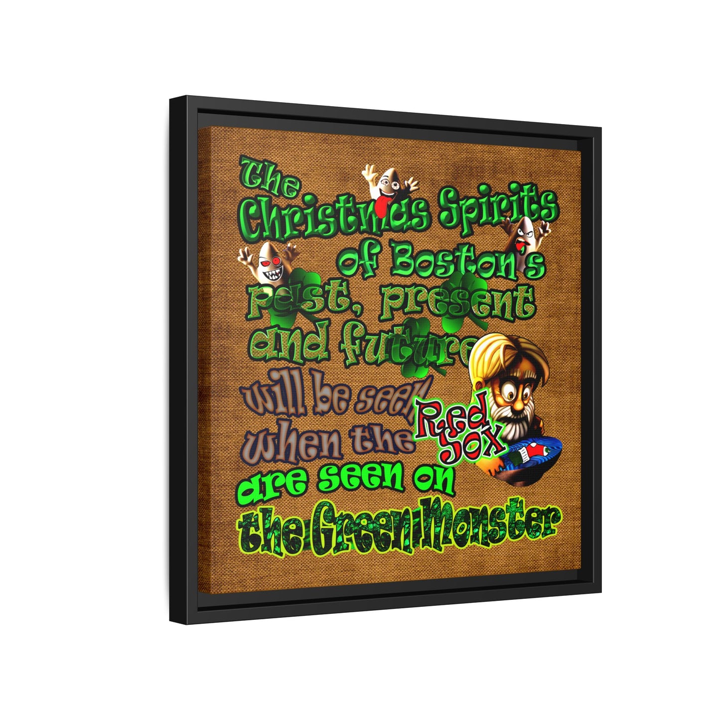 christmas spirits of boston - framed canvas art (brown papyrus)