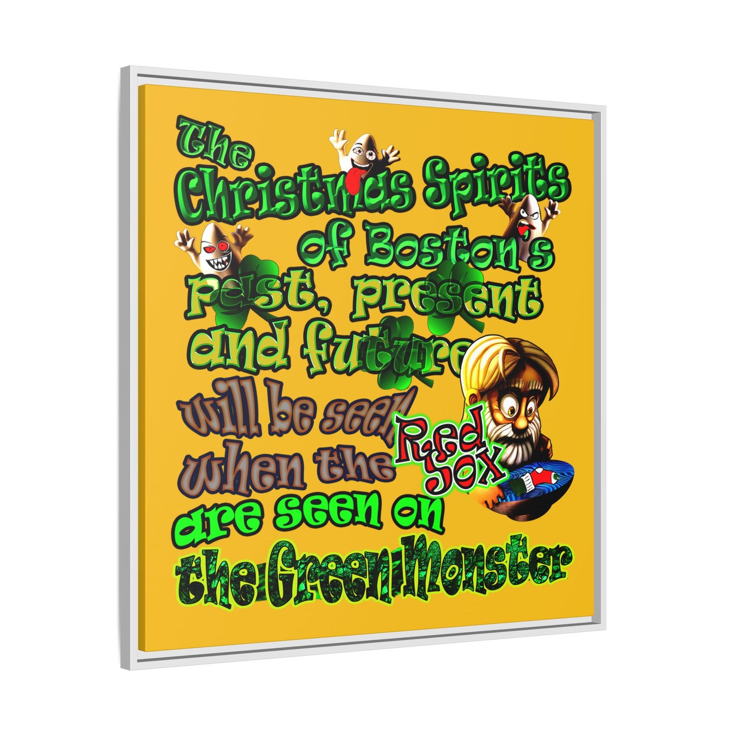 christmas spirits of boston - framed canvas art (yellow)