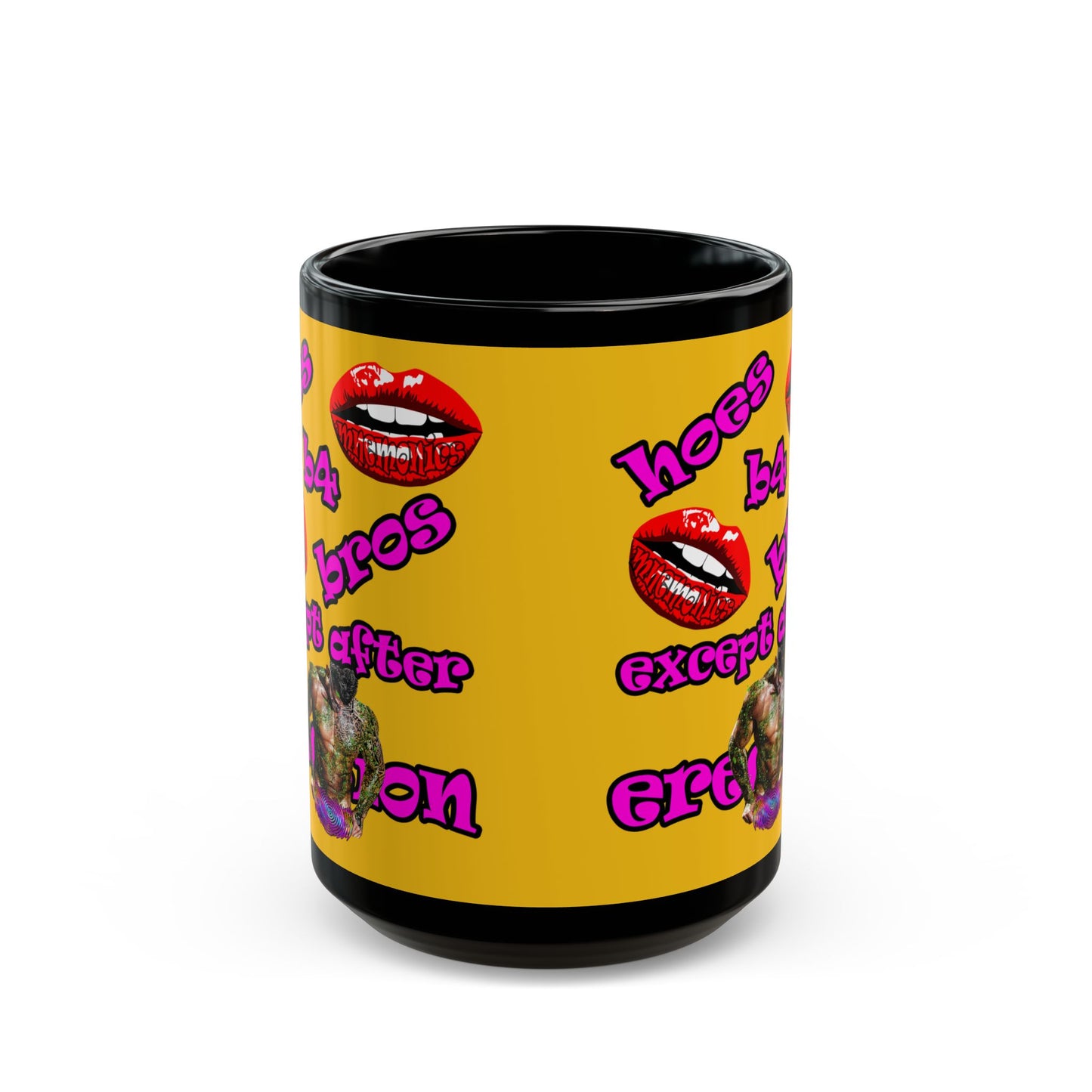 hoes b4 bros - Black Mug (yellow)
