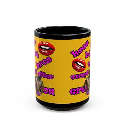 hoes b4 bros - Black Mug (yellow)