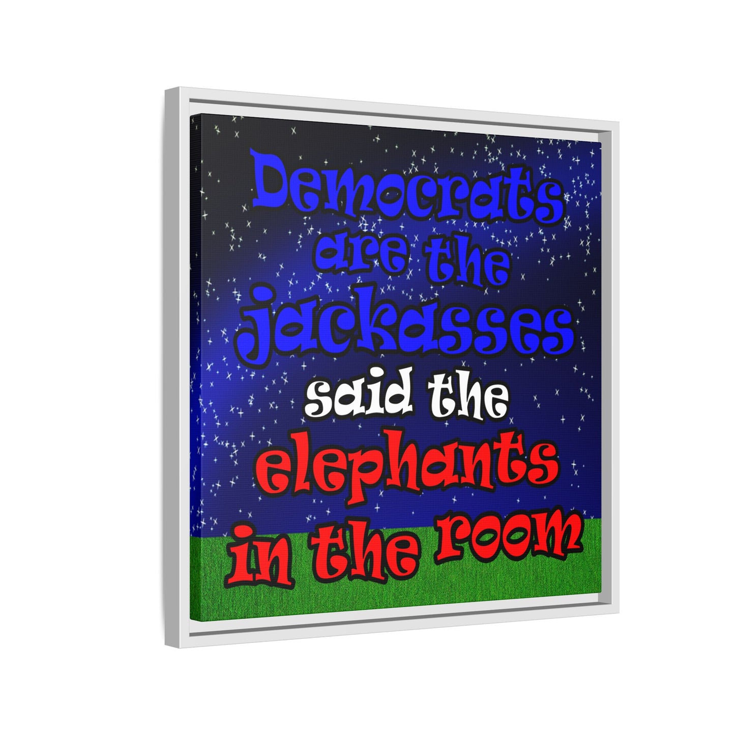 donkeys and elephants - framed canvas art ('snoops' background)