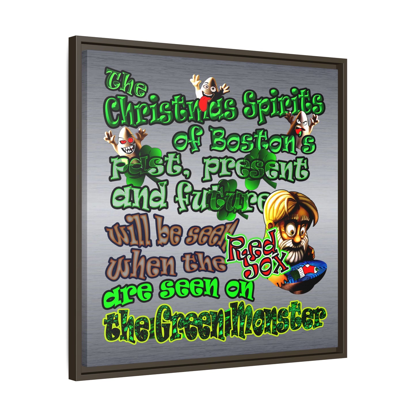 christmas spirits of boston - framed canvas art (brushed nickel)