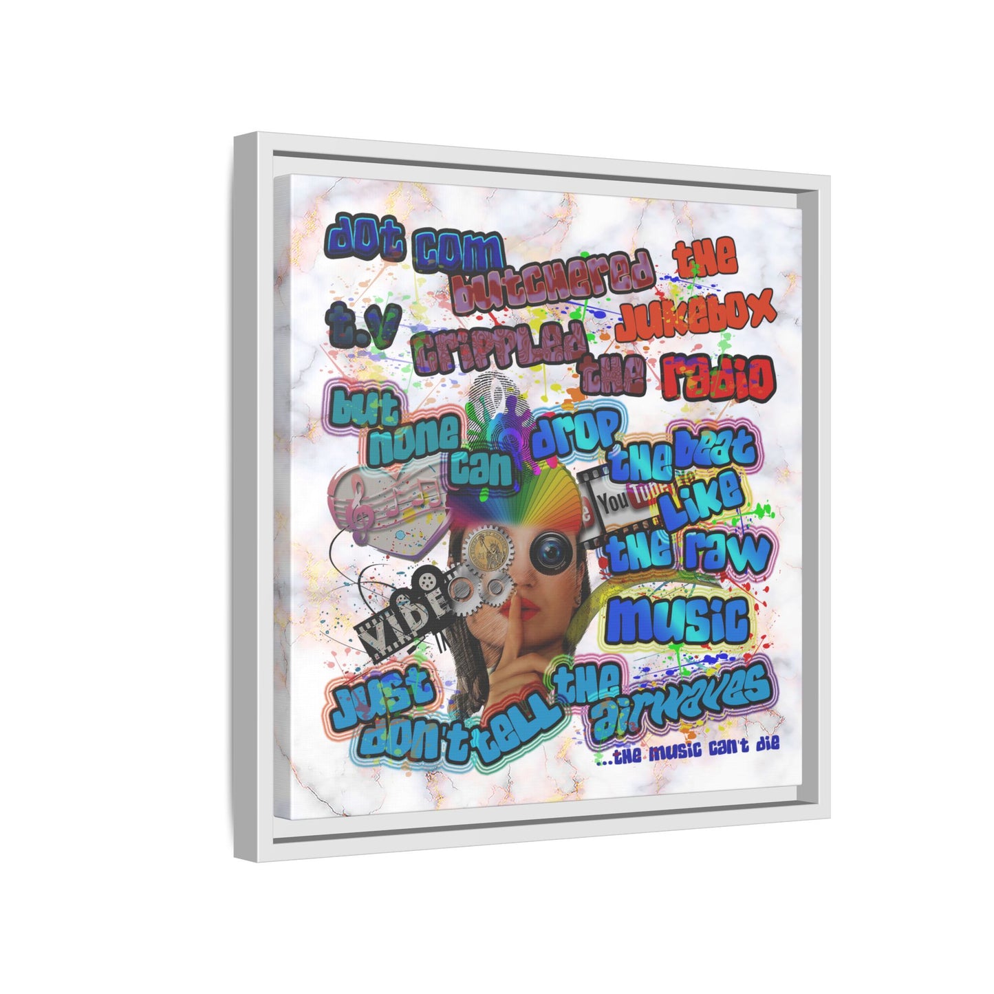 drop the beat - framed canvas art (white marble)