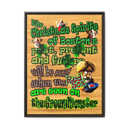 christmas spirits of boston - framed canvas art (butterscotch wood finish)