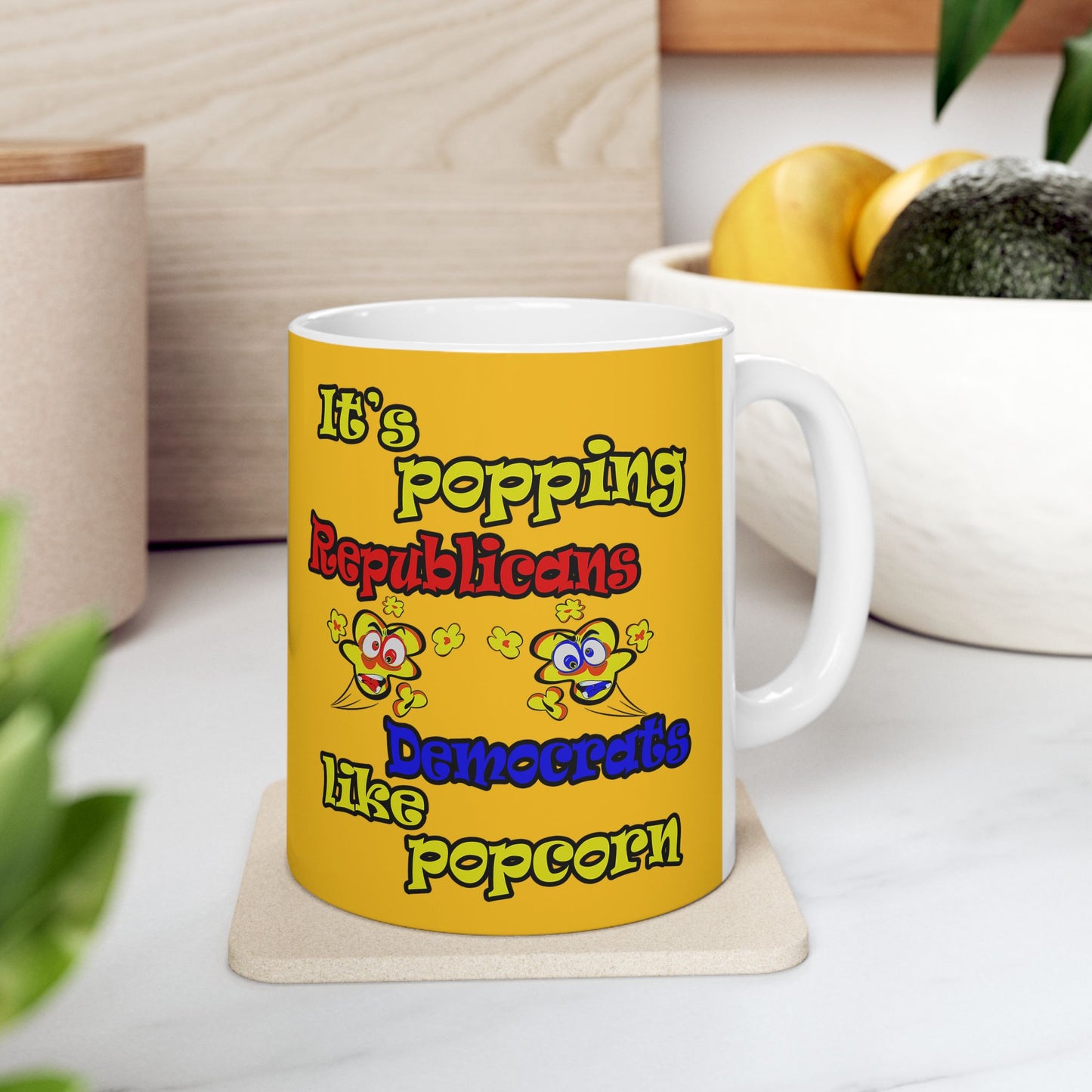 popping like popcorn - White Mug (yellow)