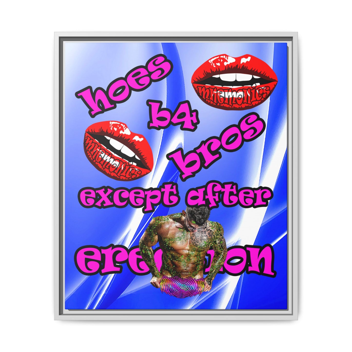 hoes b4 bros - framed canvas art (blue-white wave)
