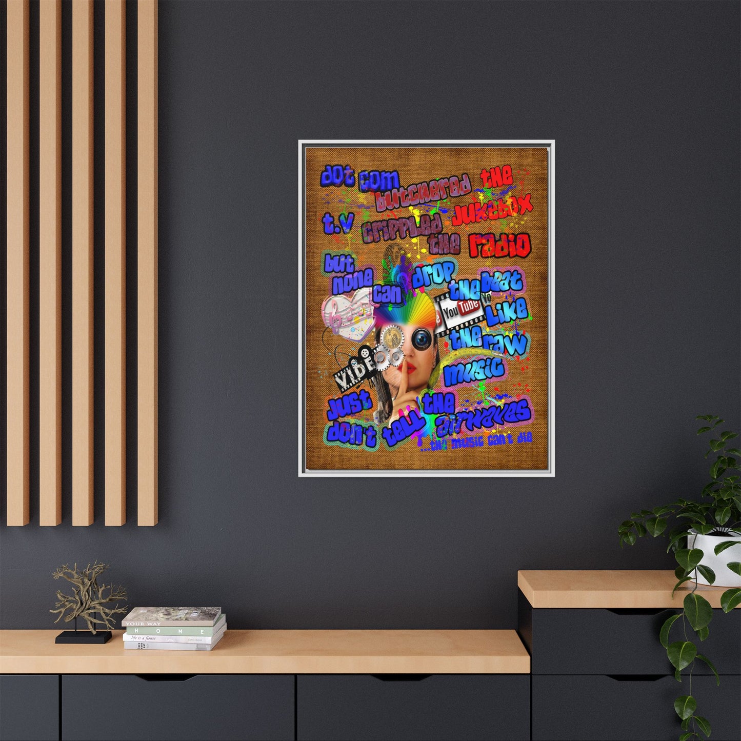 drop the beat - framed canvas art (brown papyrus)