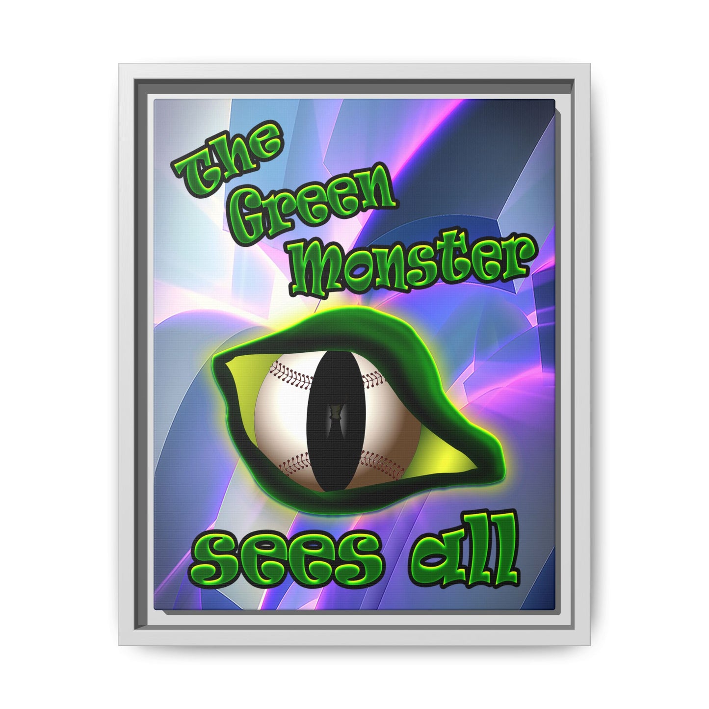 green monster - framed canvas art (grey-pink wave)