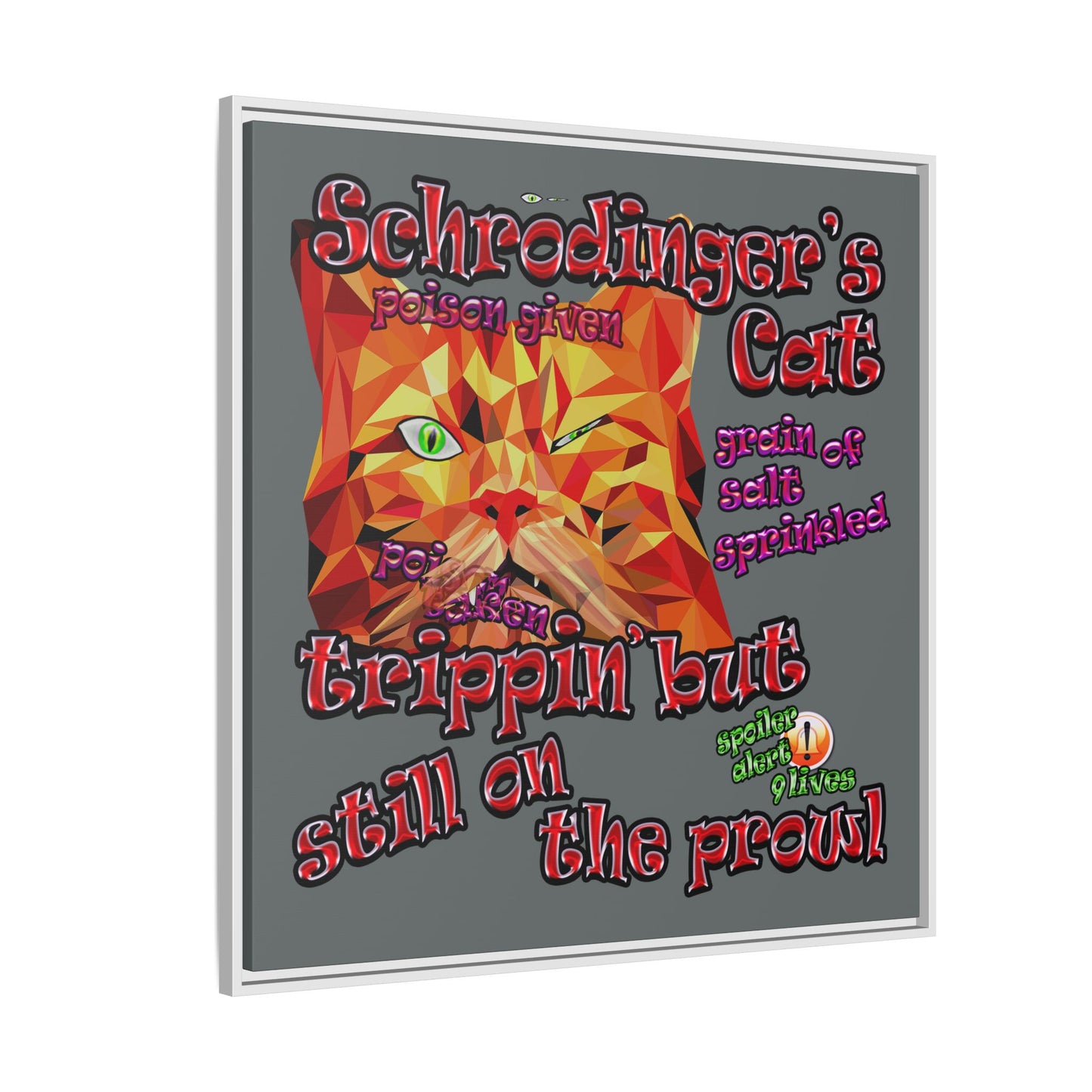 schrodinger's cat - framed canvas art (dark grey)