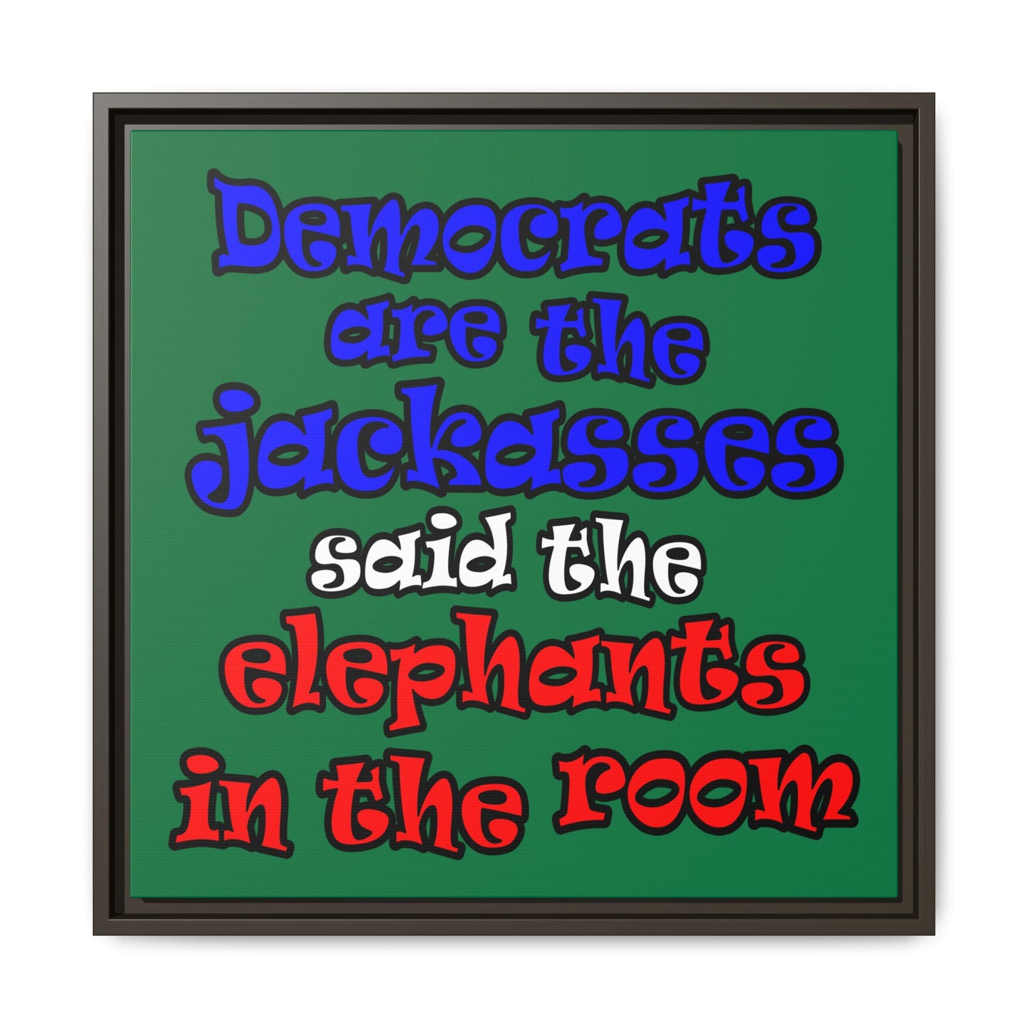 donkeys and elephants - framed canvas art (dark green)